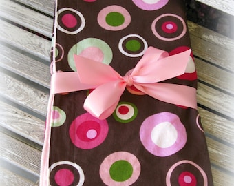 Pink Minky Blanket with Chocolate Brown and Pink Dots/ Baby Girl/ Newborn Gift/ Baby Shower Gift