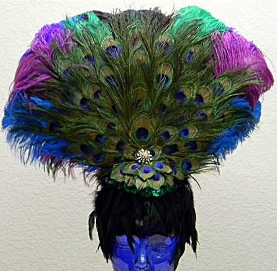 Peacock Feather Large Showgirl Headdress Large Headpiece 24x