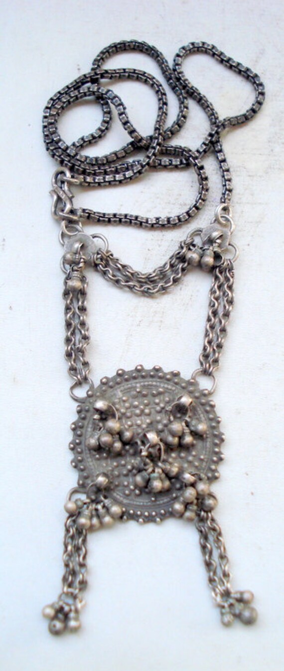 vintage antique ethnic tribal old silver necklace chain pendant belly dance