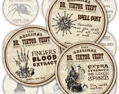 Antique Potion Labels, Apothecary in 1 inch circles - Digital Collage Sheet - Halloween Lables Il_170x135