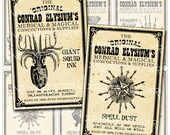 Steampunk Apothecary Labels, Potions, Magical Concoctions and Magical Spells - Digital Collage Sheet in 2x3 inches - print your own Il_170x135