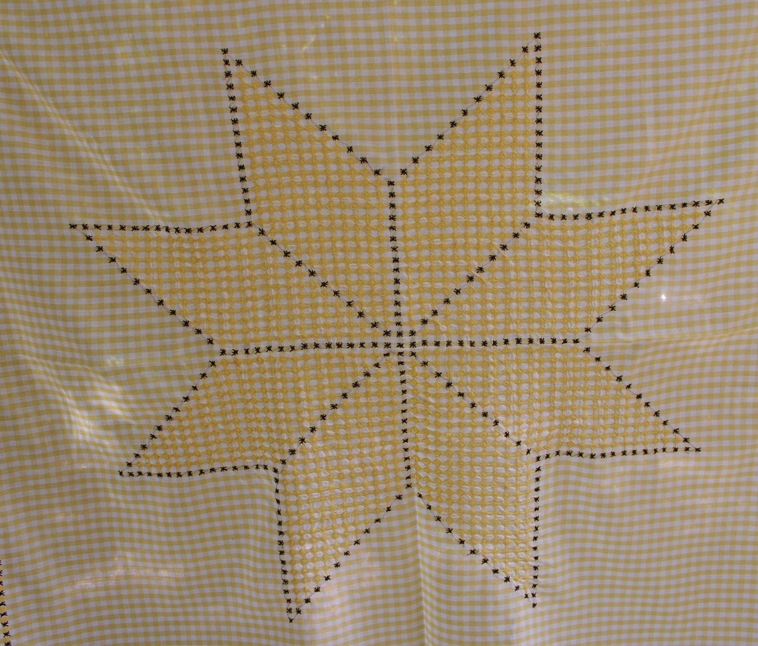 Gingham Fabric Tablecloth with Chicken Scratch Embroidery