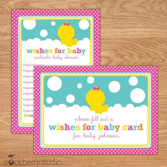 Girl Rubber Ducky Baby Shower Wishes for Baby Printable - Girl Baby Shower Well Wishes For Baby - Pink Baby Shower Activities Advice Cards Il_570xn