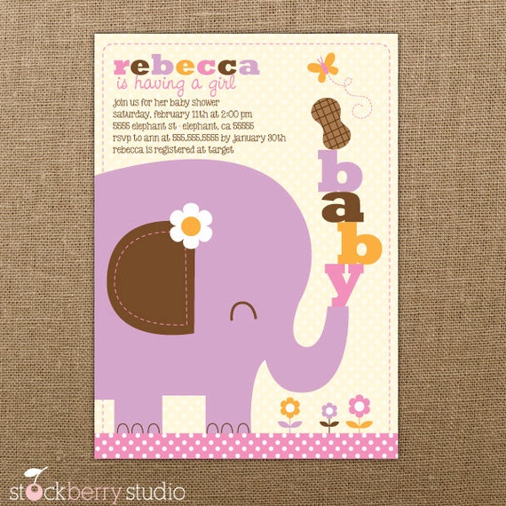 Elephant Baby Shower Printable Invitation party 5x7 invitation Il_570xn