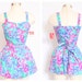 VTG 1942 CEEB Swimsuit Romper Playsuit Floral Bathingsuit M/L