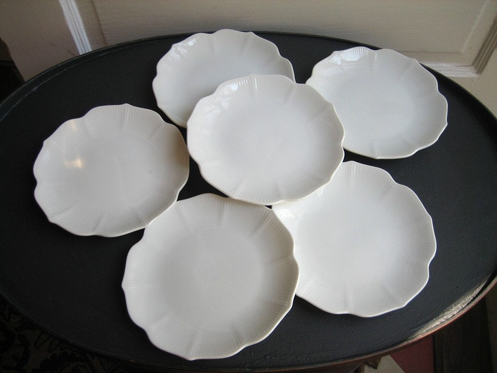 6 Lotus Flower White China Plates