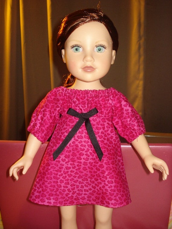 Handmade Peasant dress in pink Leopard print for 18 inch Dolls