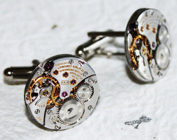 LONGINES Men Steampunk Cufflinks - GENUINE Luxury Swiss Silver High Grade Vintage Watch Movement - Men Steampunk Cufflinks / Cuff Links Gift by TimeInFantasy steampunk buy now online
