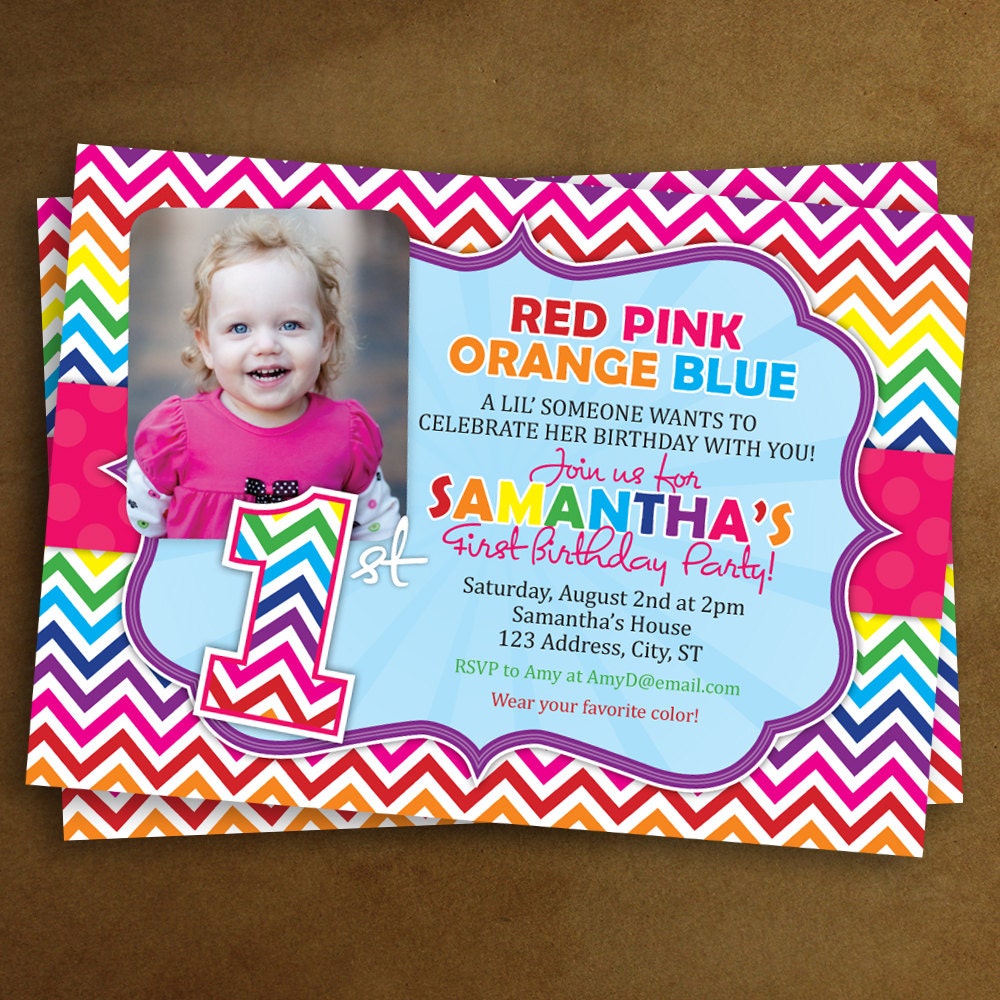 Rainbow First Birthday Invitations 3