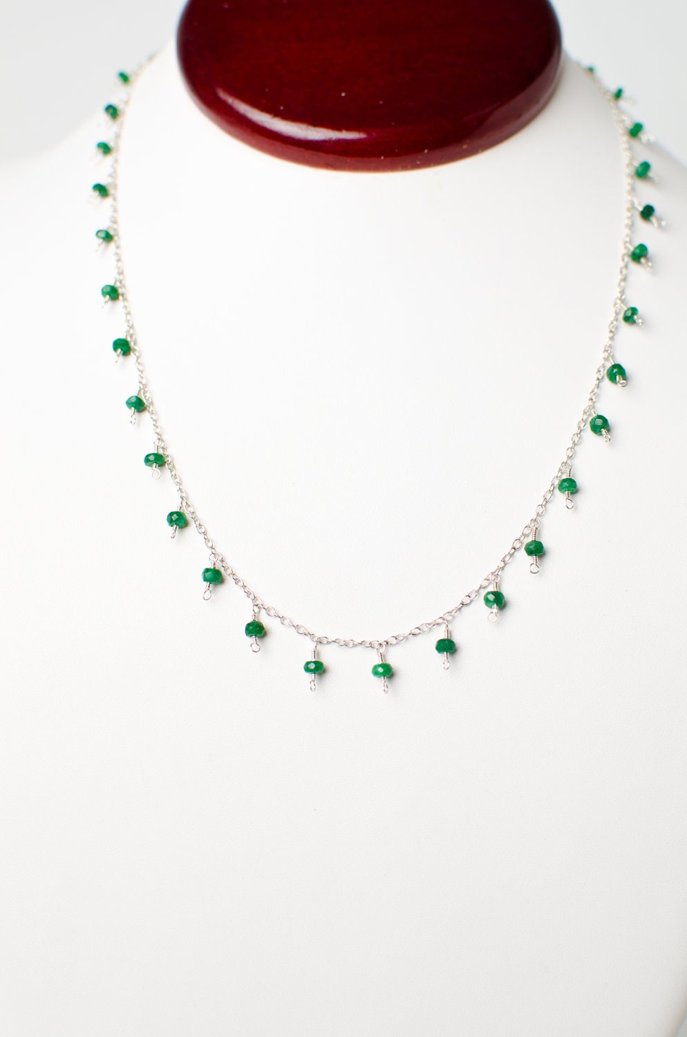 Emerald Sterling Silver Necklace Minimalist Modern Dainty