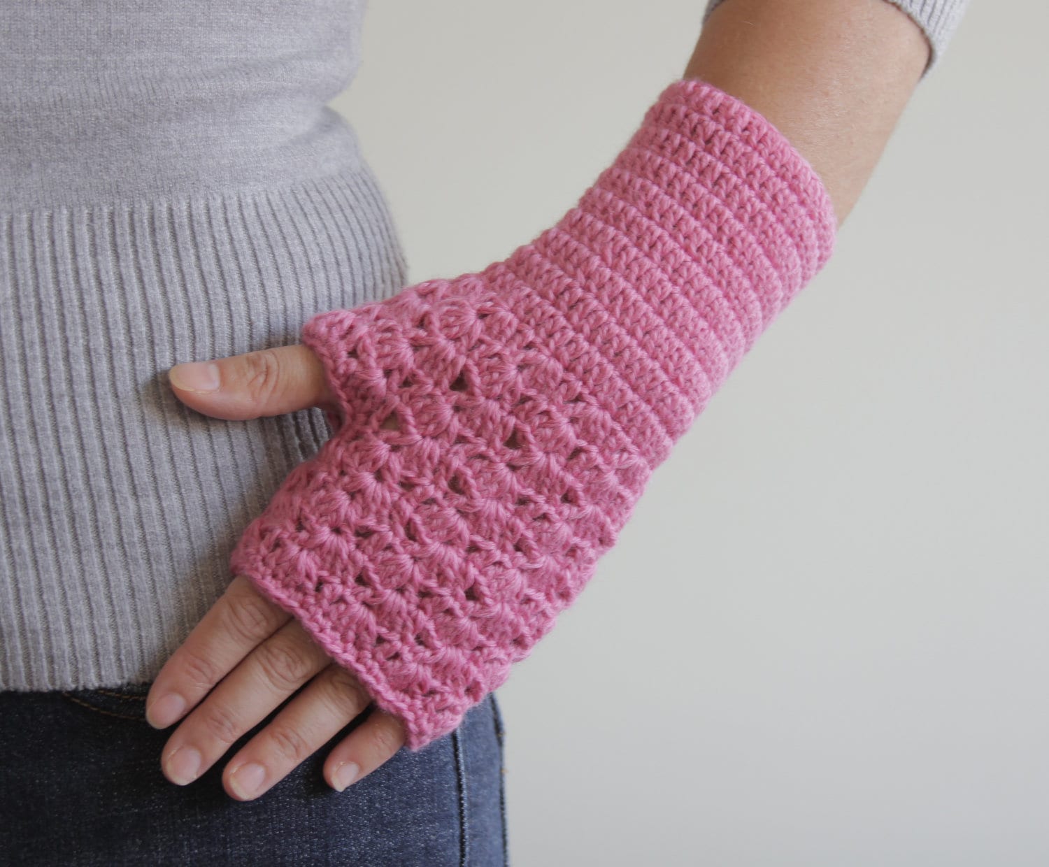 gloves pattern fingers crochet Pink Gloves mitten women crochet Fingerless SENNURSASA for by