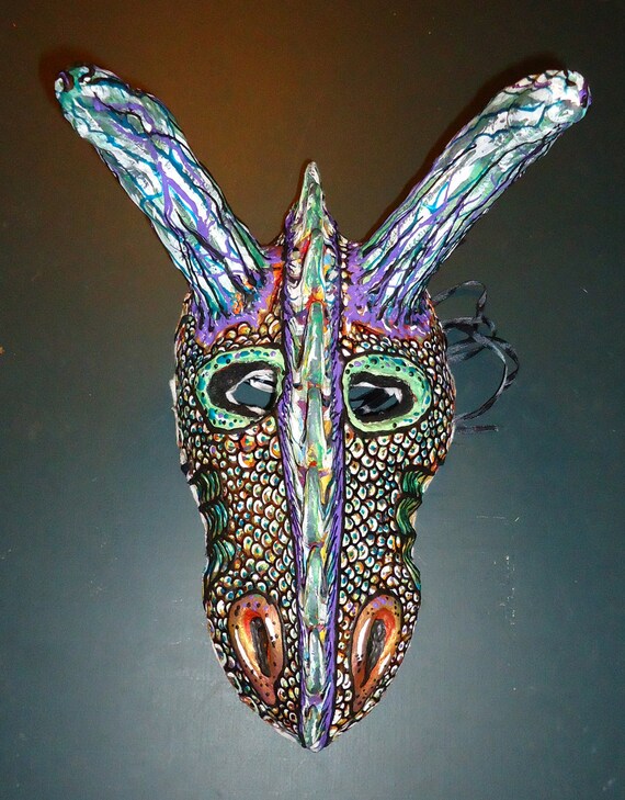 Items similar to Dragon mask, OOAK handmade paper mache clay, Halloween