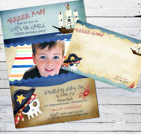 Pirate Birthday Invitation and Thank you Note-- Matey Il_570xn