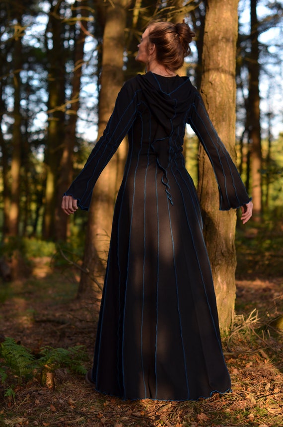 Druid Dress with sleeves Long Black Dress Made to by technodolly