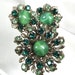 Vintage Art Glass Emerald Green Rhinestones and Green Art Glass Pin and Earring Set, Green Glass,Peridot Rhinestones, Emerald Rhienstones