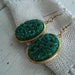Vintage Jade Forest Green Carved Glass Flower Floral Dangle Earrings Woodland