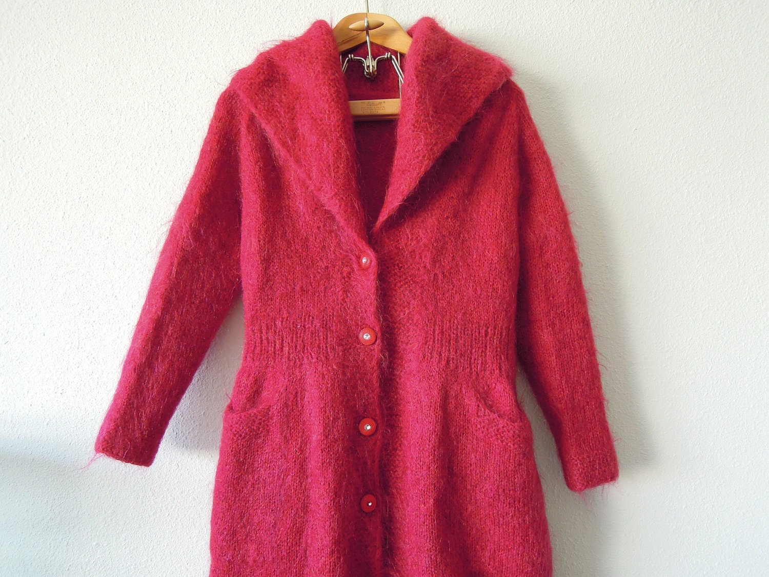 SALE Ruby Mohair Fuzzy Sweater Jacket Half Coat Size Small to