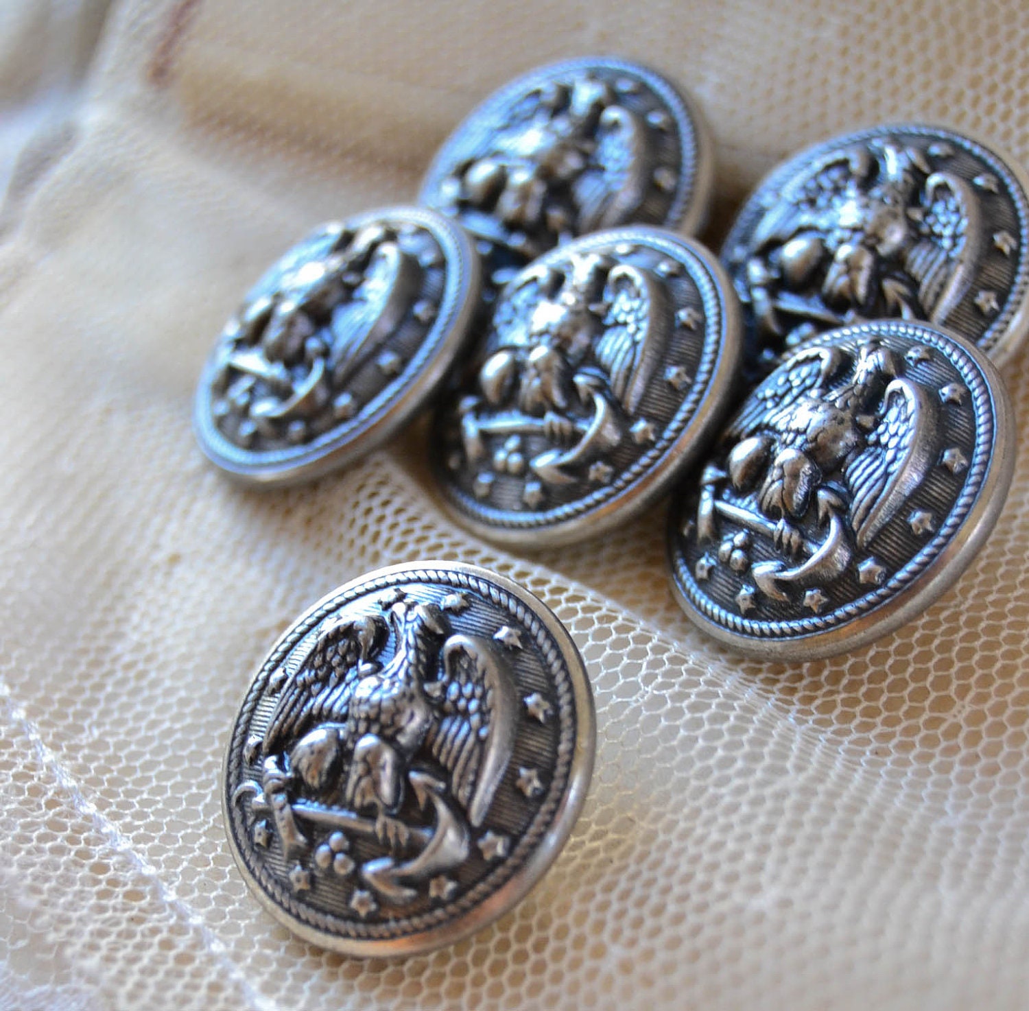 Metal Military Uniform Buttons Silver Eagle Anchor by PeachParlor