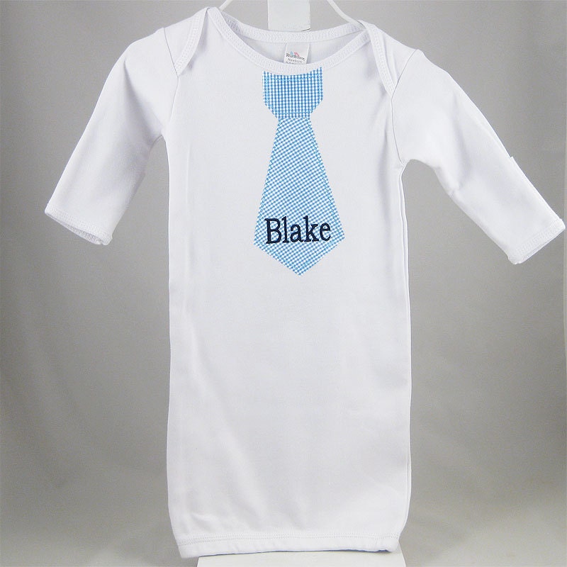 Baby's Necktie Tie Layette Infant Baby Gown Personalized.
