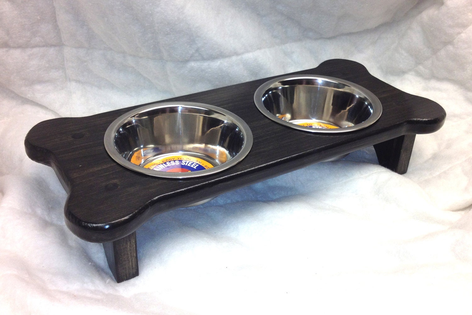 Small Dog Bowl Holder with Bowls 3.5 inches Dark Expresso