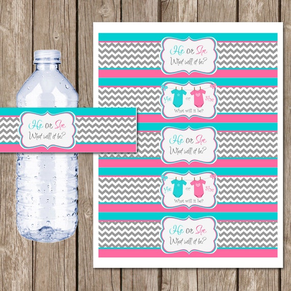 INSTANT DOWNLOAD Onesie Gender Reveal Water Bottle Labels Printable by ...