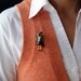 Owl Girl Pin, Green Coat and Handbag, Fall Colors, Bird Brooch, Unique One-Of-A-Kind Jewelry by Murmur Frem
