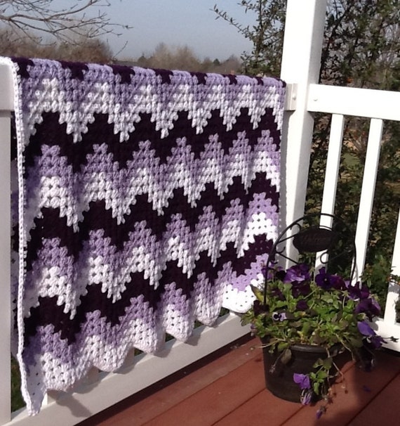 Crochet blanket afghan chevron granny ripple purple and lilac