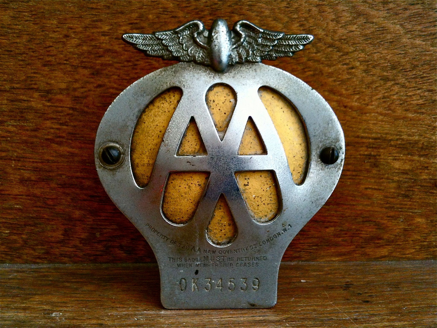 Vintage English Car Badge AA about 1950's / English Shop