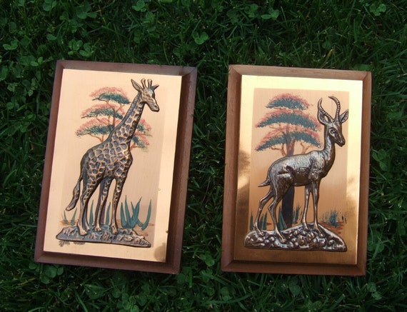 Vintage African wall art copper wall hanging African animals