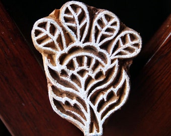 ON SALE Hand Carved Indian Wood Textile Stamp Block- Floral Motif