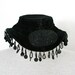 Vintage Victorian Edwardian Steampunk Black Tilt Topper Velvet Hat with Black Beads and Fringe