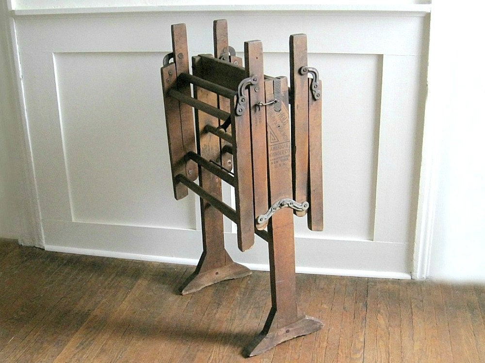 Antique Wooden Folding Bench Vintage Laundry Stand