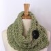 Chunky Knit Marbled Green Cowl Scarf with Large Black Button