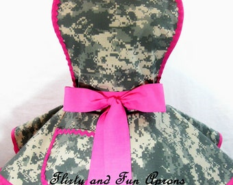 ACU Army Wife Digital Camo Apron Hot Pink