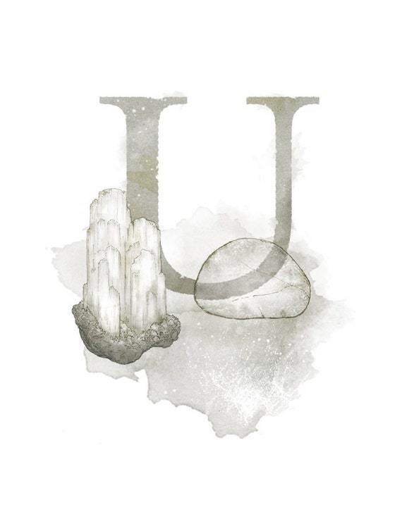 Letter U, Ulexite, Nature Alphabet Initial Nursery Home Decor 8.5 x 11