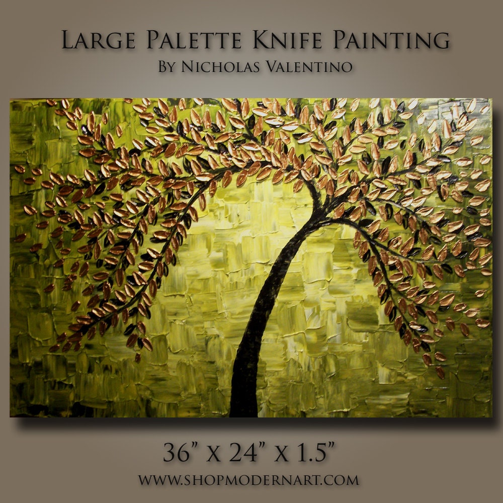 Original Modern Palette Knife Tree Painting on by ShopModernArt