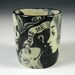 reserved pair of cups-Black and white OOAK porcelain painted cup- skeletons and lady with frog and bird cup