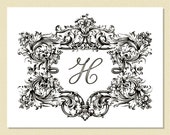 Personalized Note Cards - Elegant Initial In An Ornate Scrollwork Cartouche (10 Folded)