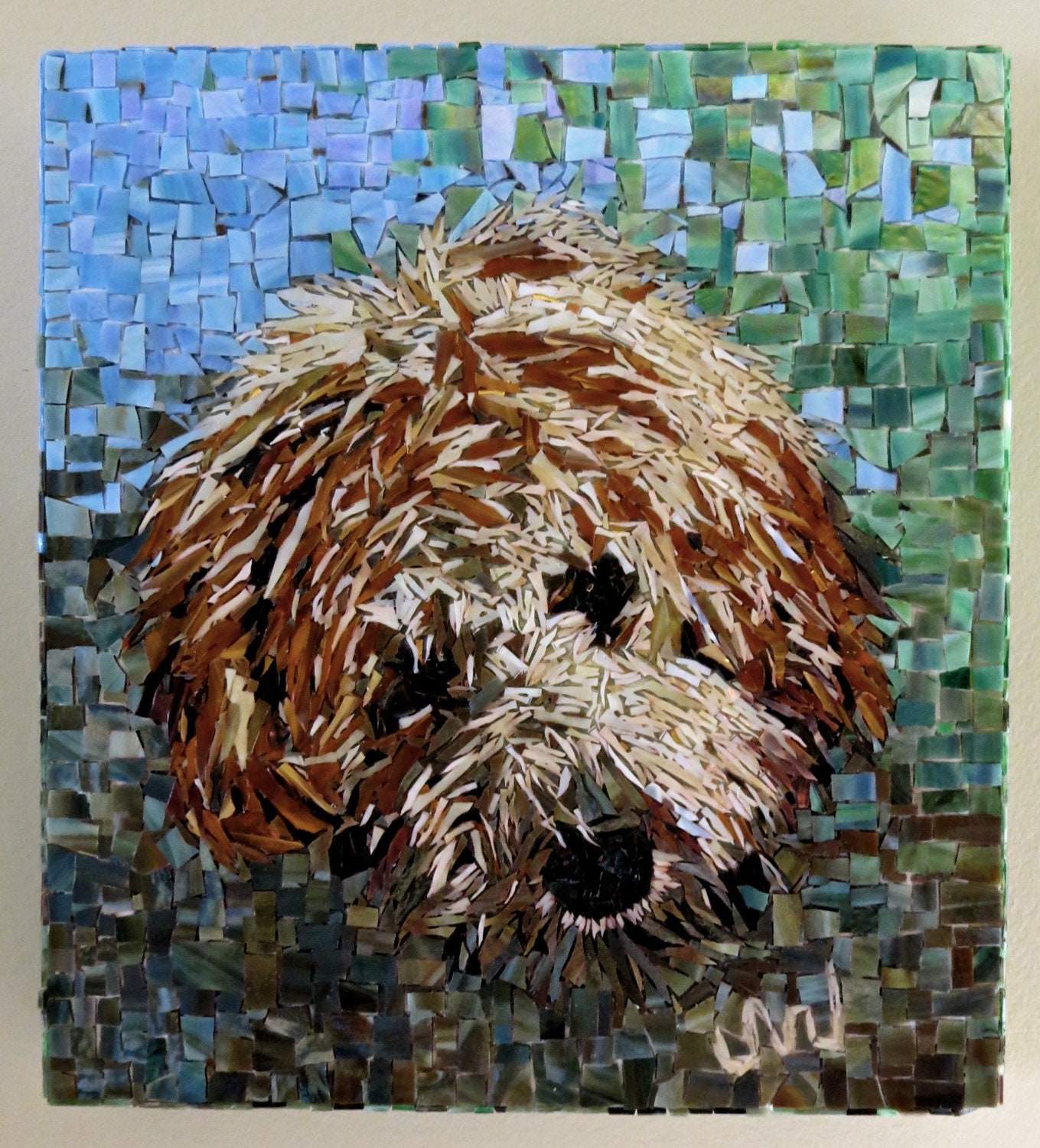 Stained Glass Mosaic Dog Portrait Goldendoodle Poodle