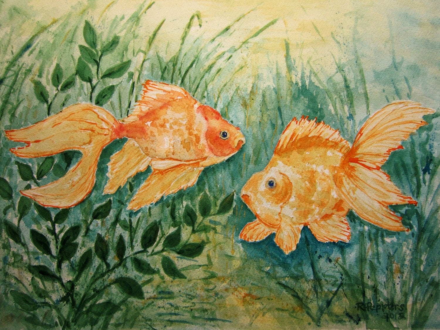 Goldfish Print Of Original Watercolor Painting Fish Art