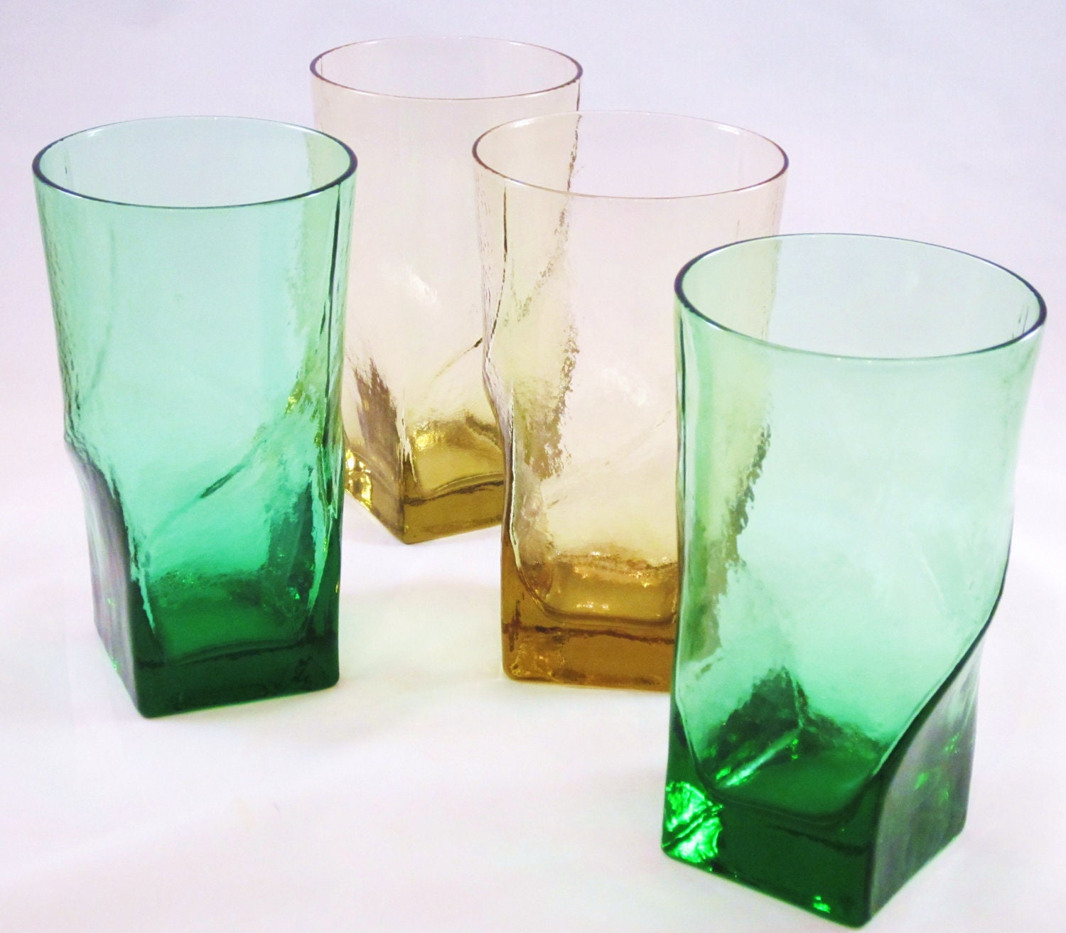 Vintage Drinking Glasses Colored Glass Modern Square Bottom 0832