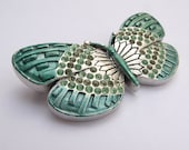antique jewelry, vintage 1930's green rhinestone butterfly brooch pin, Monet jewelry, antique brooch pin