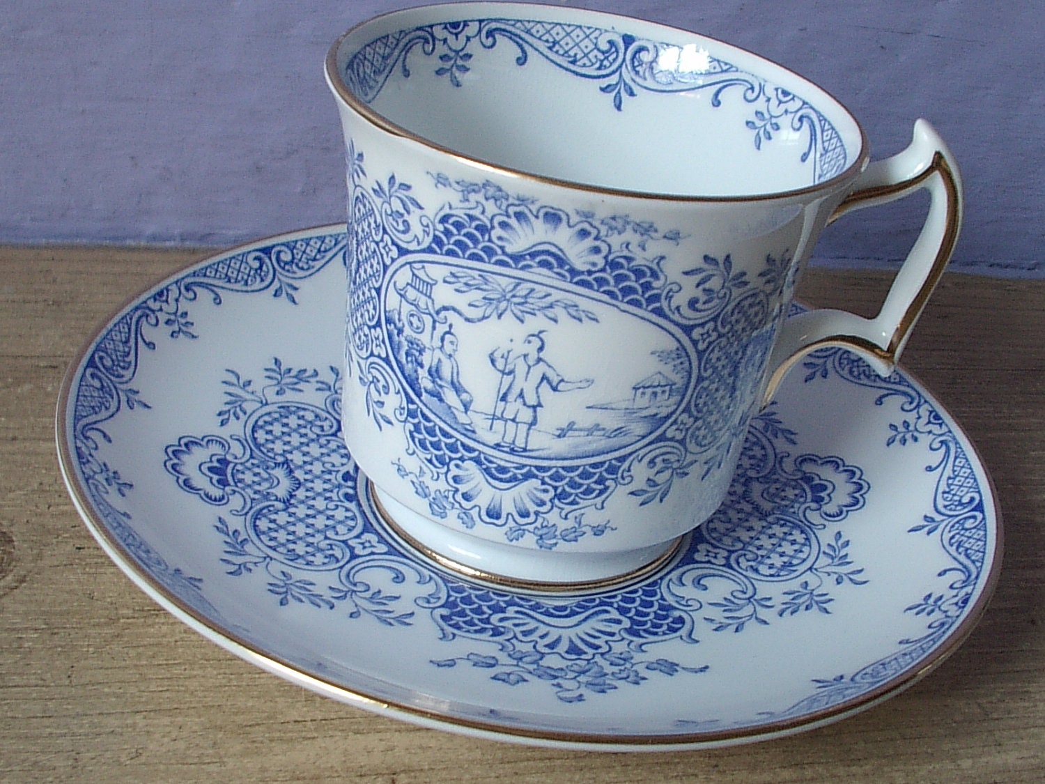 Antique blue and white tea cup and saucer set by ShoponSherman