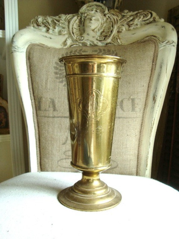 Vintage Church Altar Vase Brass IHS Church Salvage