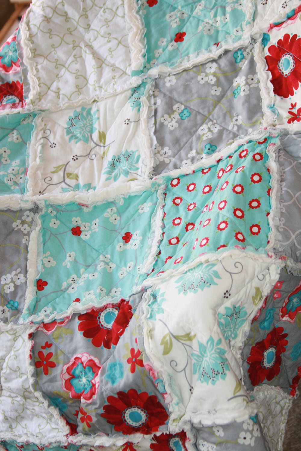 Crib Rag Quilt Baby Girl Crib Bedding Seaside Cottage Gray