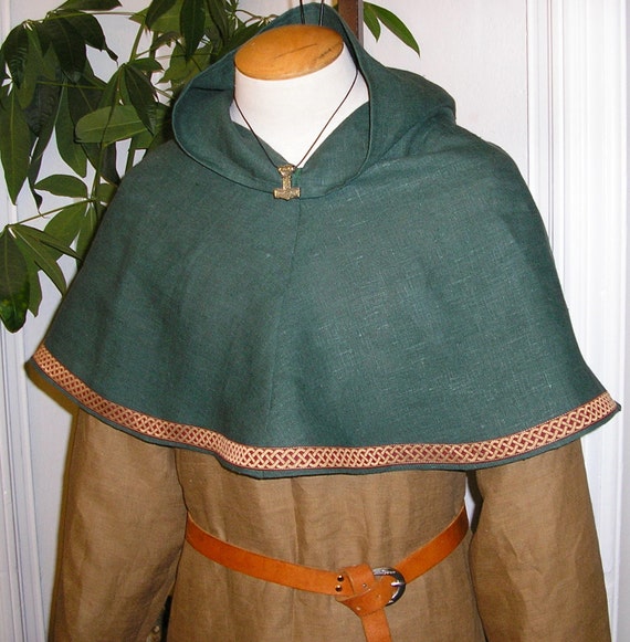 Viking Bocksten Pattern Linen Hood Medieval Cowl