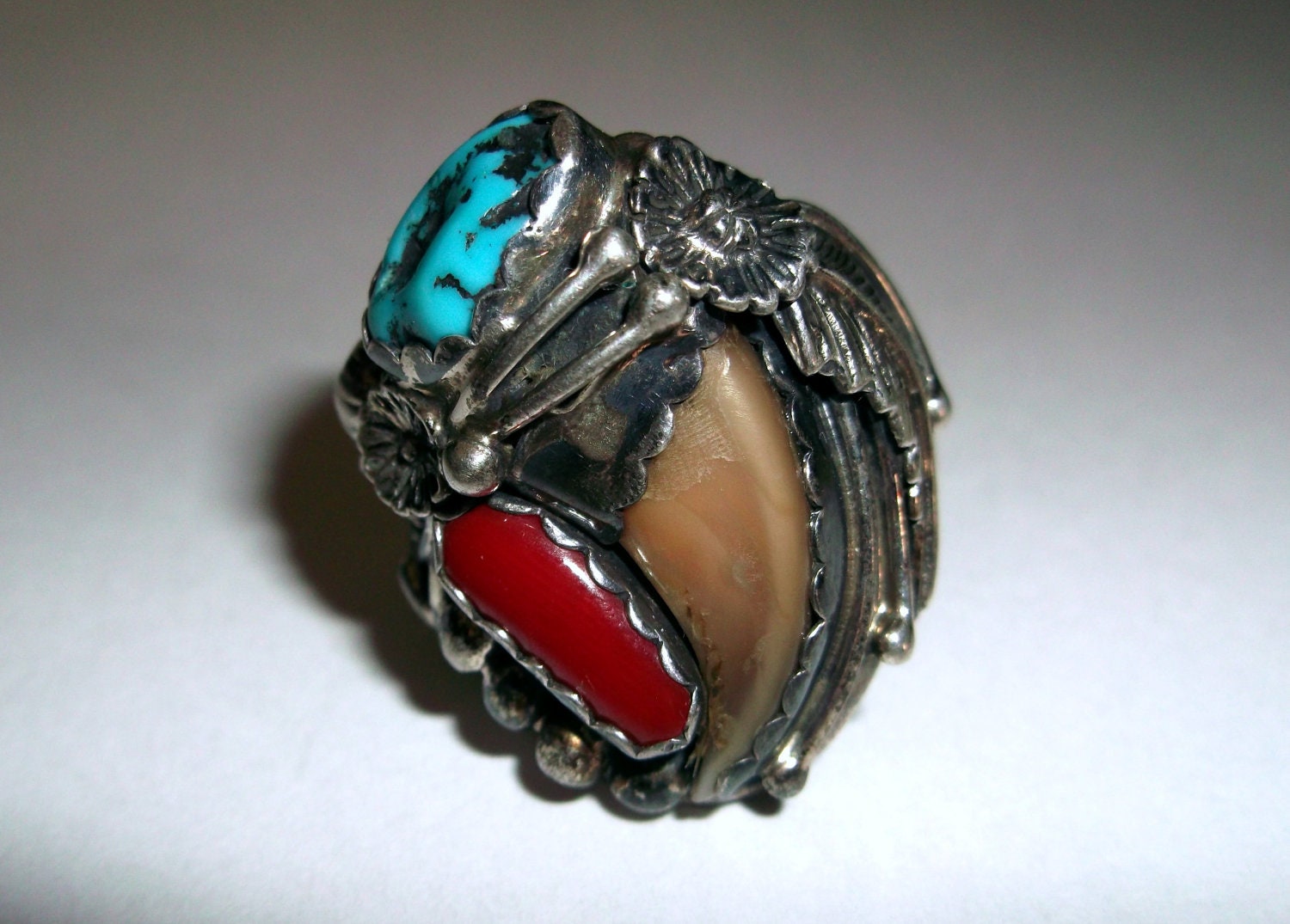 Genuine Bear Claw Ring Navajo Sterling by eaglemountaindesigns