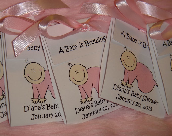 Sweet and Adorable Crawling Baby Baby Shower Tea Bag Favors Caucasion African American