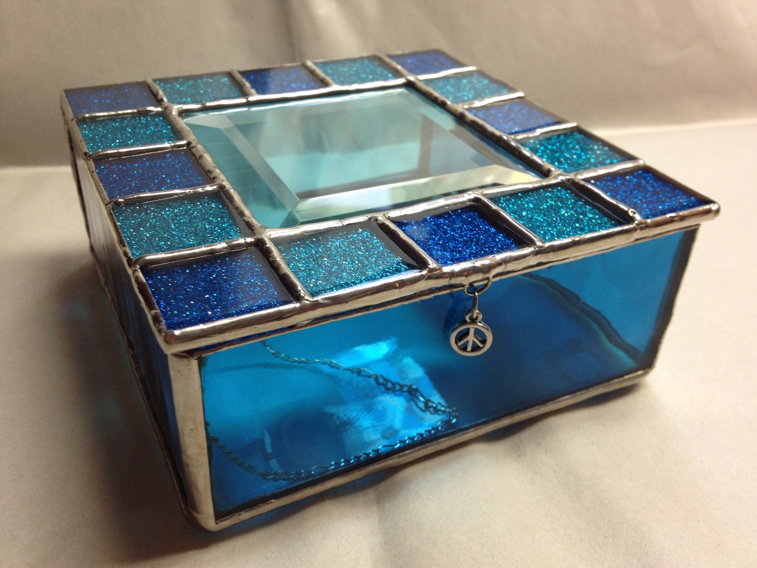 Stained Glass Jewelry Box Blue Sparkle