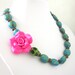 Skull Necklace Hot Pink Rose Day of the Dead Sugar Skull Necklace Mosaic Turquoise Blue